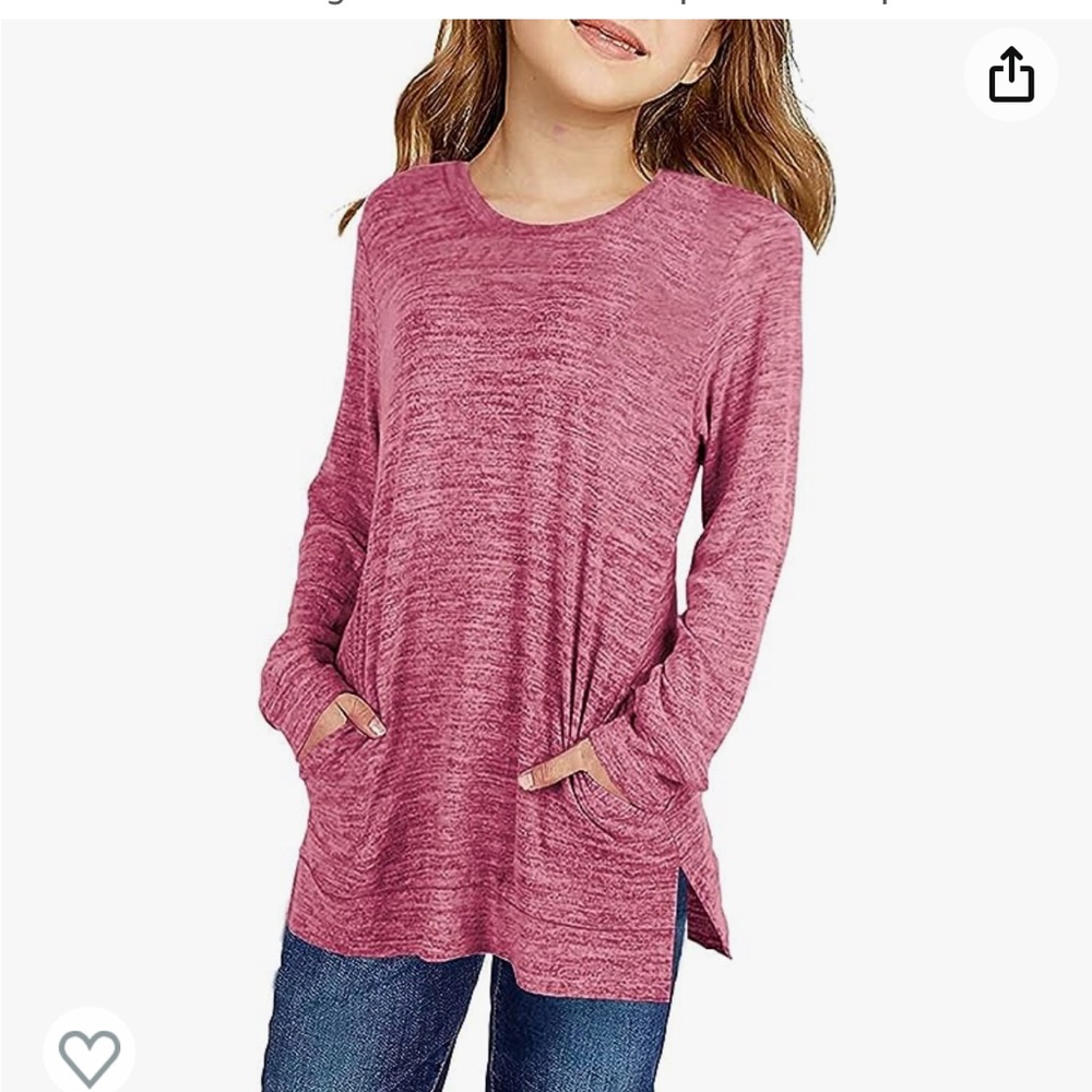 Dauocie Girls Long Sleeve Shirts Side Split Tunic Tops with Pocket Crew Neck